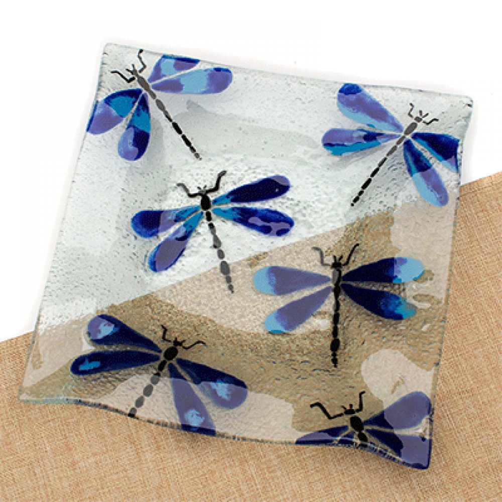 Plato decorativo libélula azul